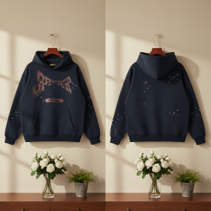 Sp5der Navy Graphic Print Pullover Hoodie