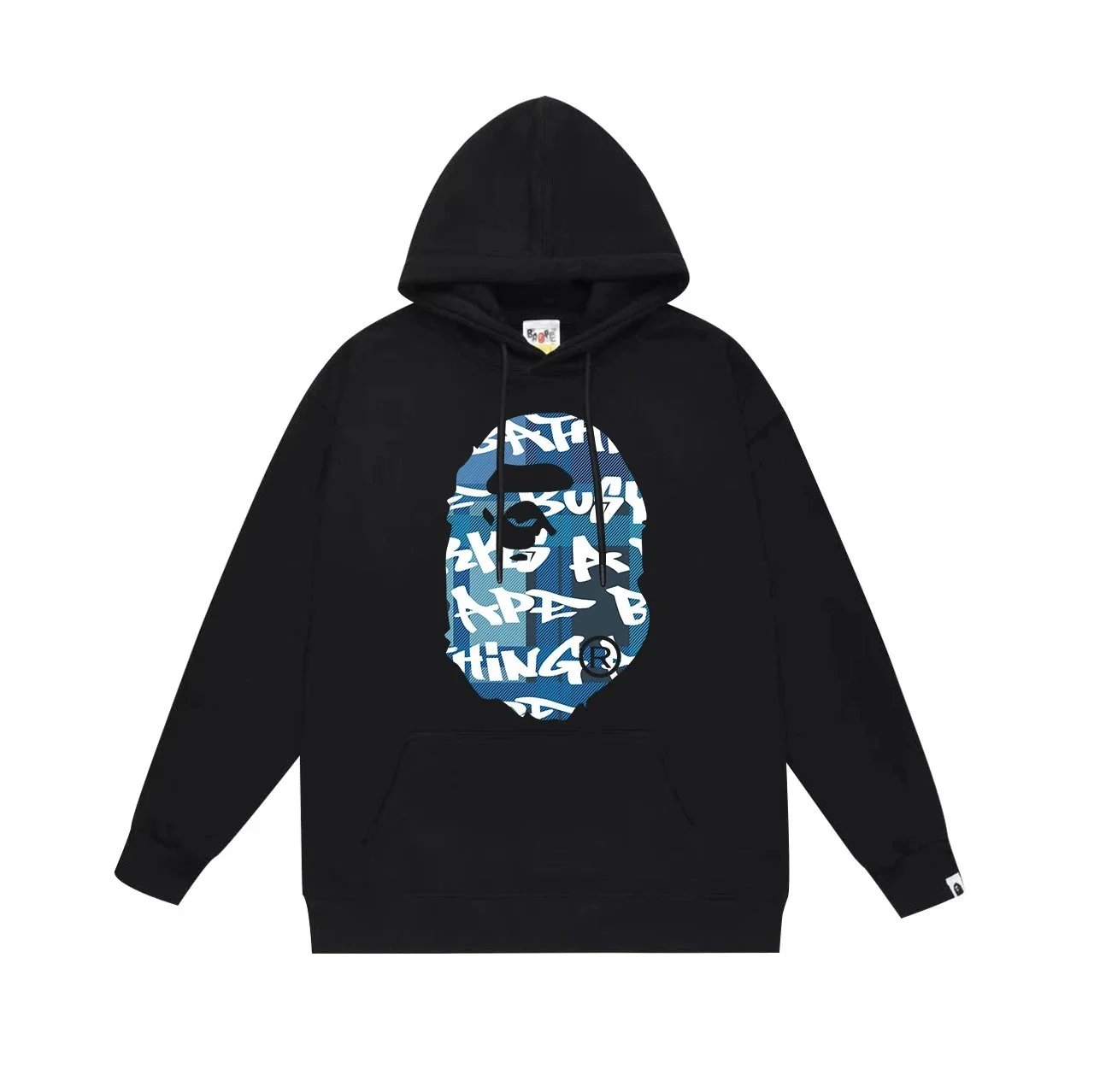 A Bathing Ape BAPE Blue Camo Ape Head Black Hoodie