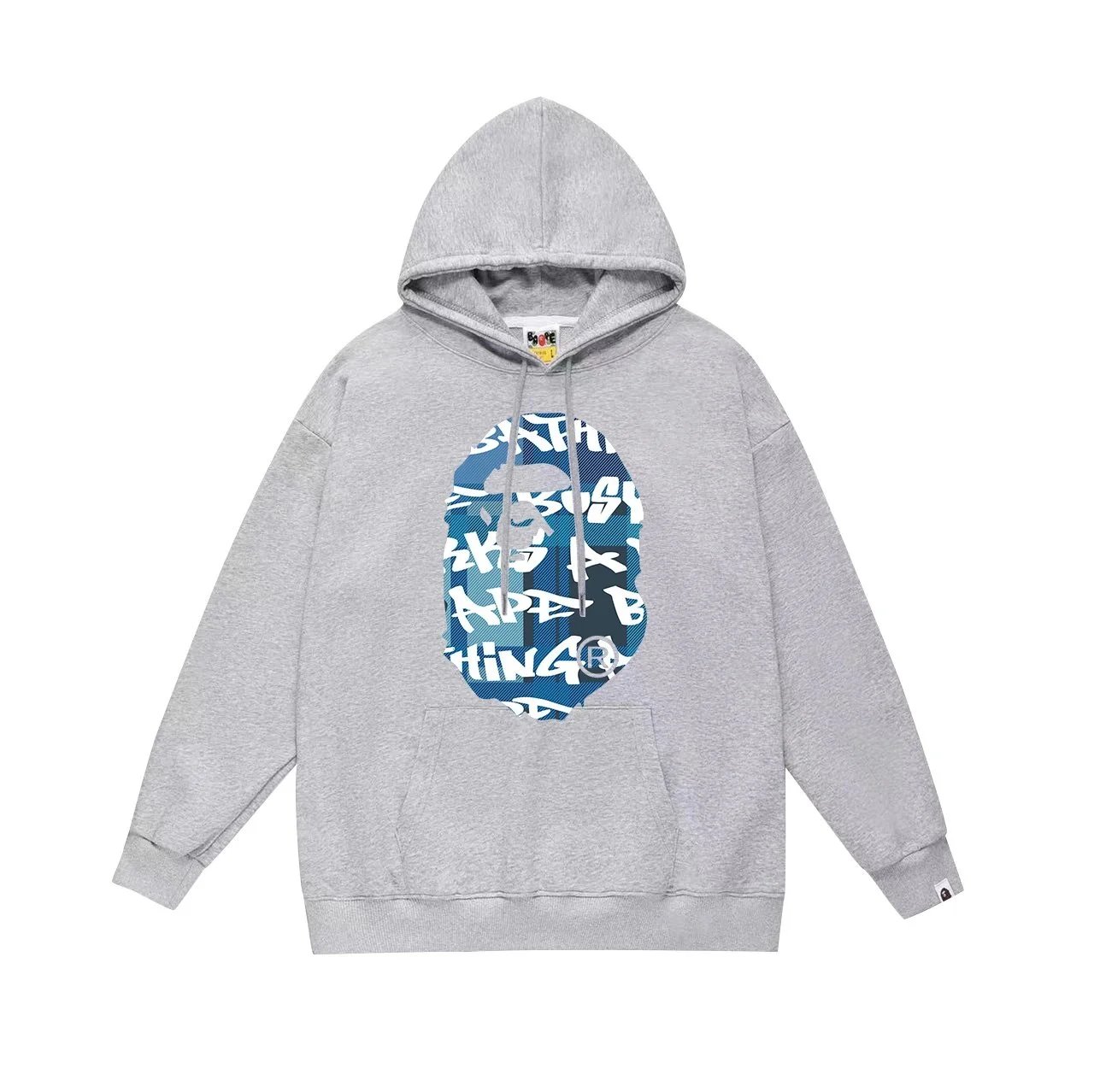 A Bathing Ape Gray Camo Ape Head Pullover Hoodie