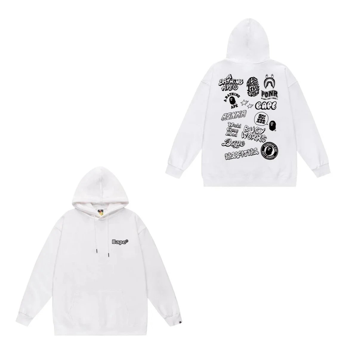 A Bathing Ape White Logo Print Pullover Hoodie
