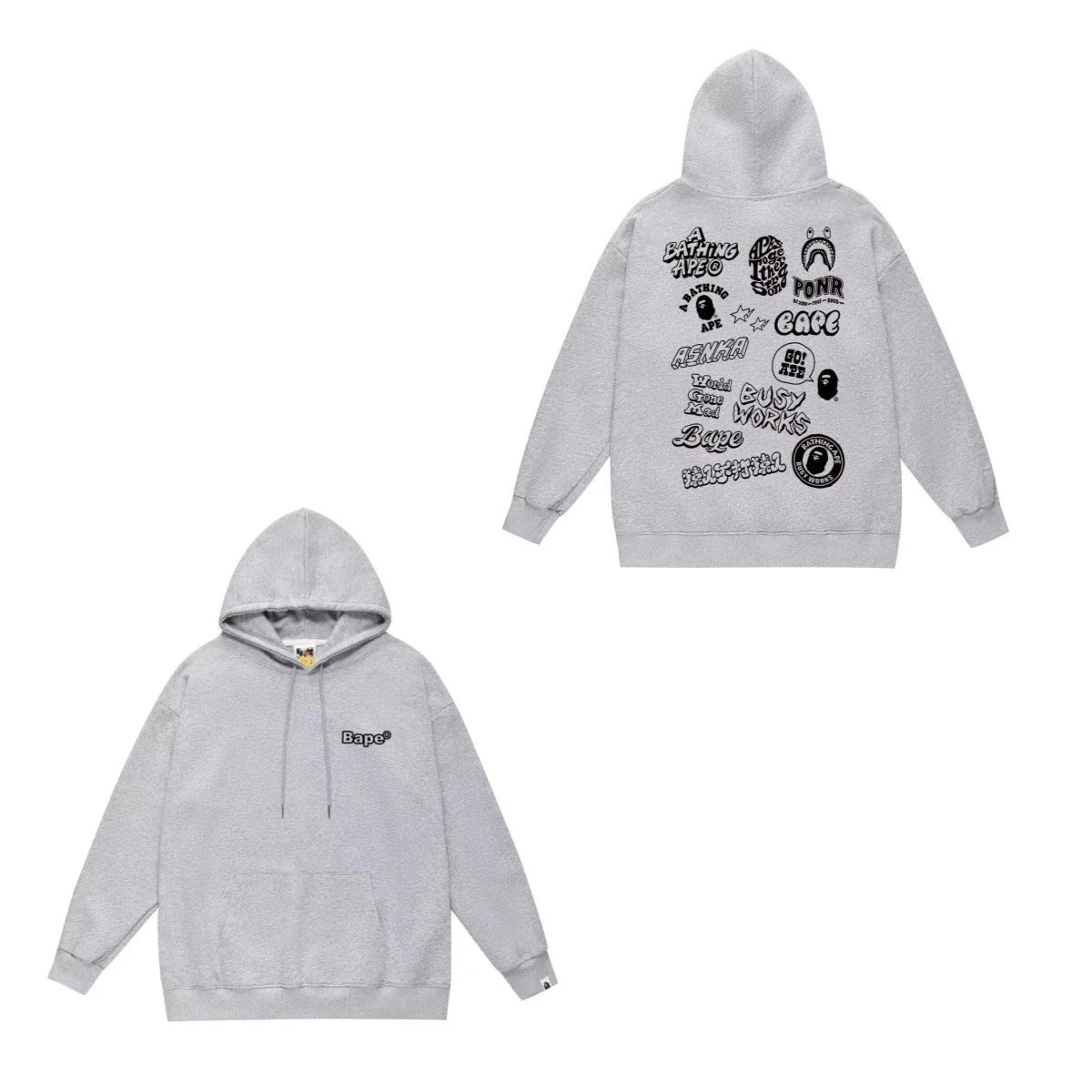 A Bathing Ape BAPE Grey Graphic Pullover Hoodie