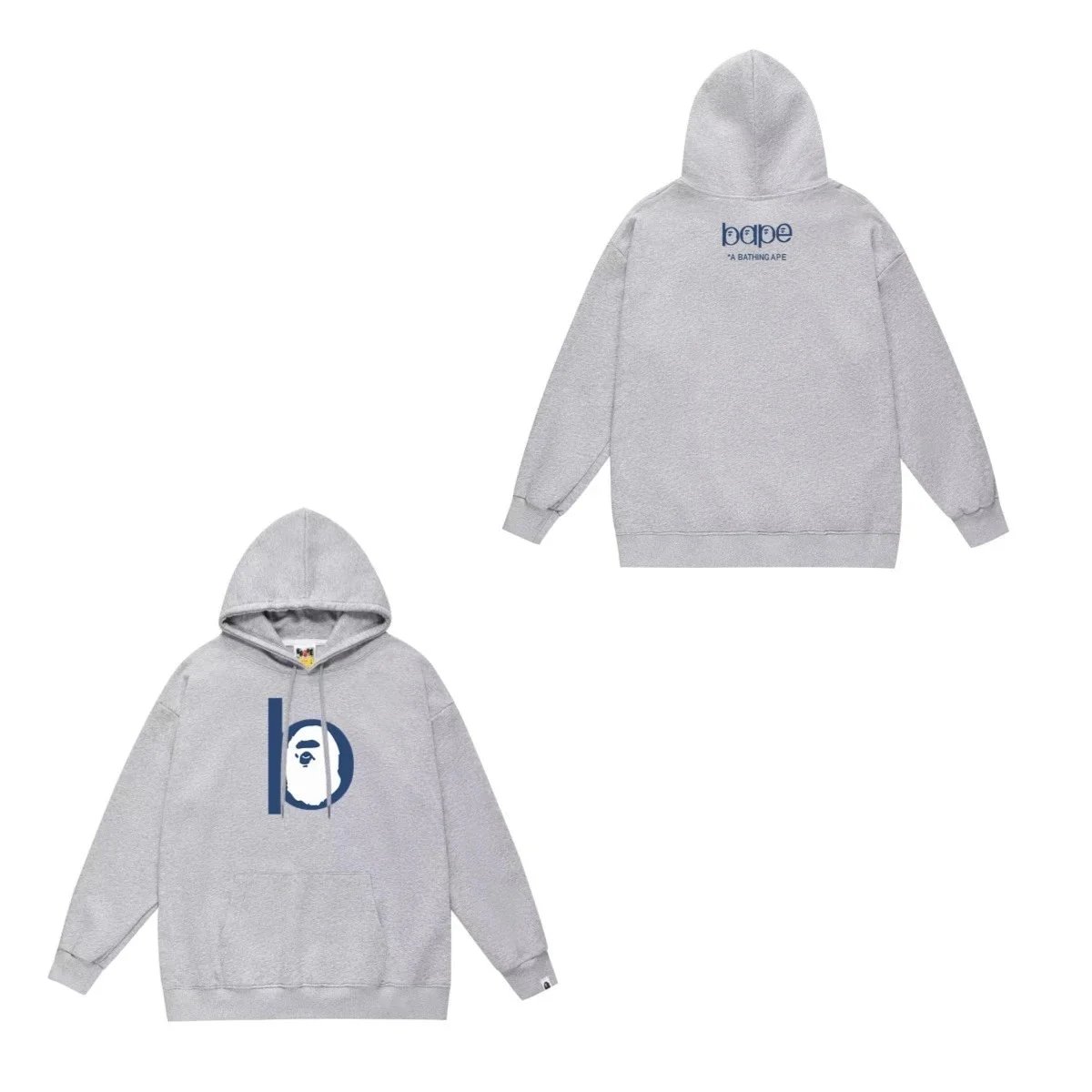 A Bathing Ape Bape Logo Grey Pullover Hoodie