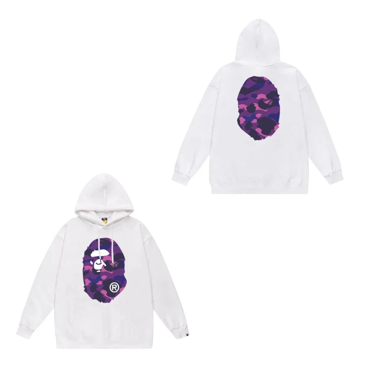A Bathing Ape Purple Camo Shark White Hoodie