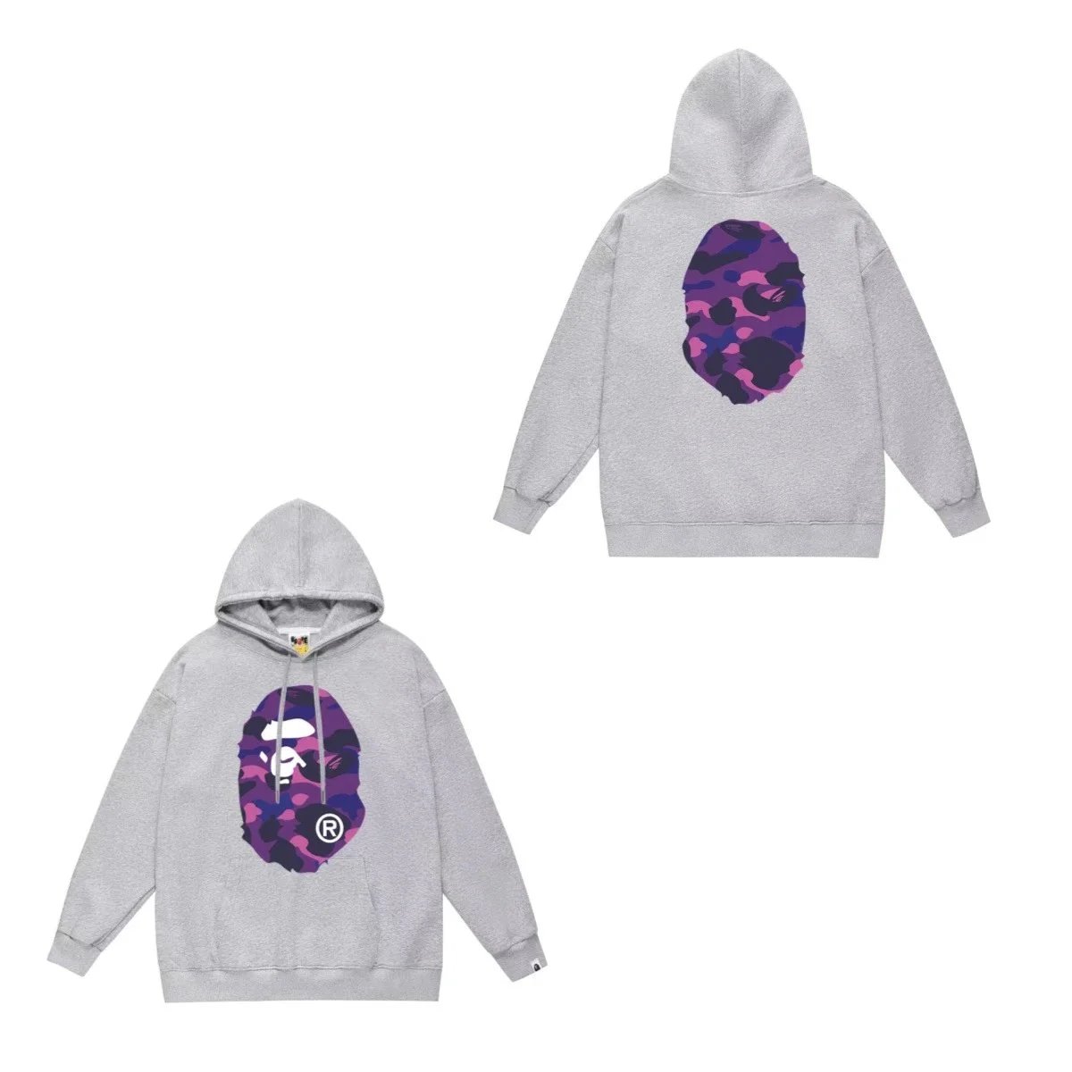 A Bathing Ape Purple Camo Ape Head Grey Hoodie