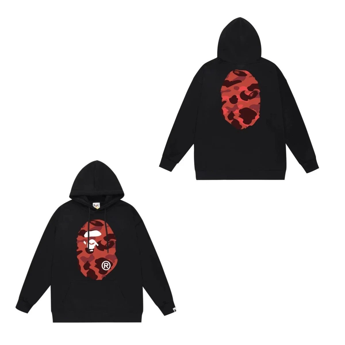 A Bathing Ape Red Camo Ape Head Black Pullover Hoodie