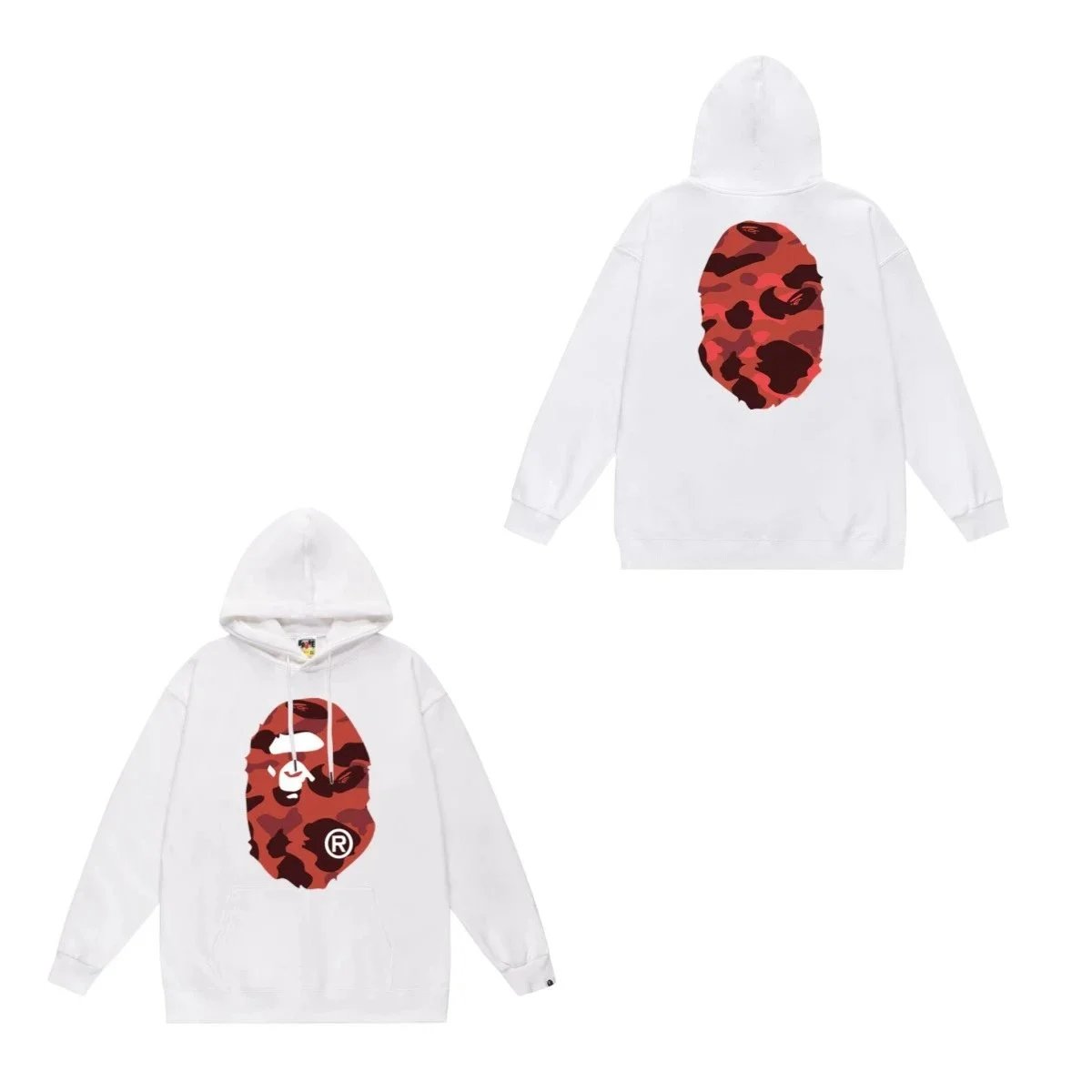 A Bathing Ape Red Camo Ape Head White Hoodie