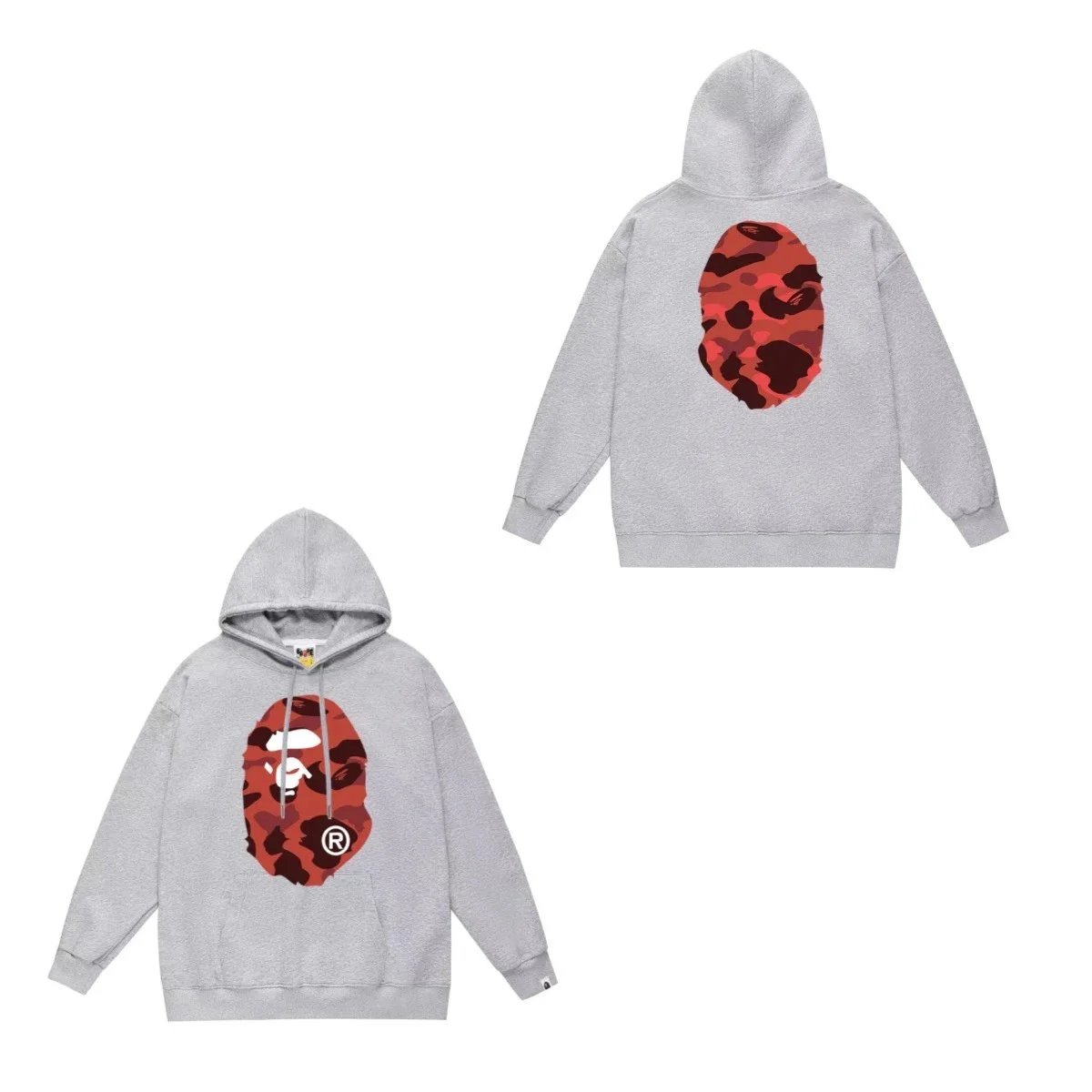 A Bathing Ape BAPE Red Camo Ape Head Grey Hoodie
