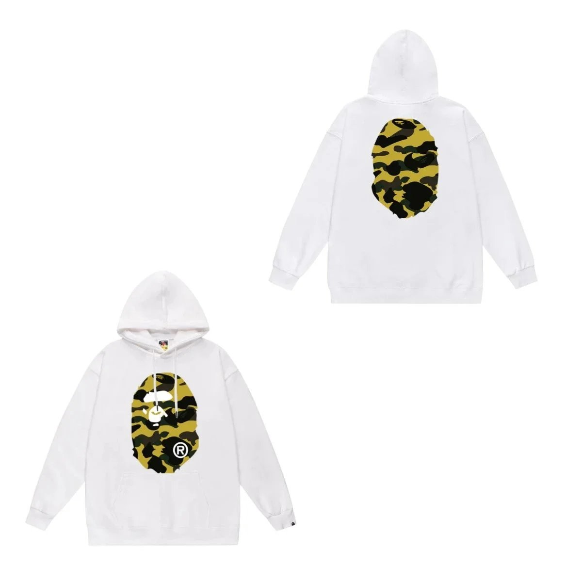 A Bathing Ape White Yellow Camo Ape Head Hoodie