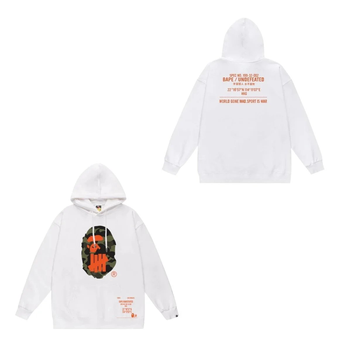 BAPE x Undefeated Shark Camo Ape Head White Hoodie