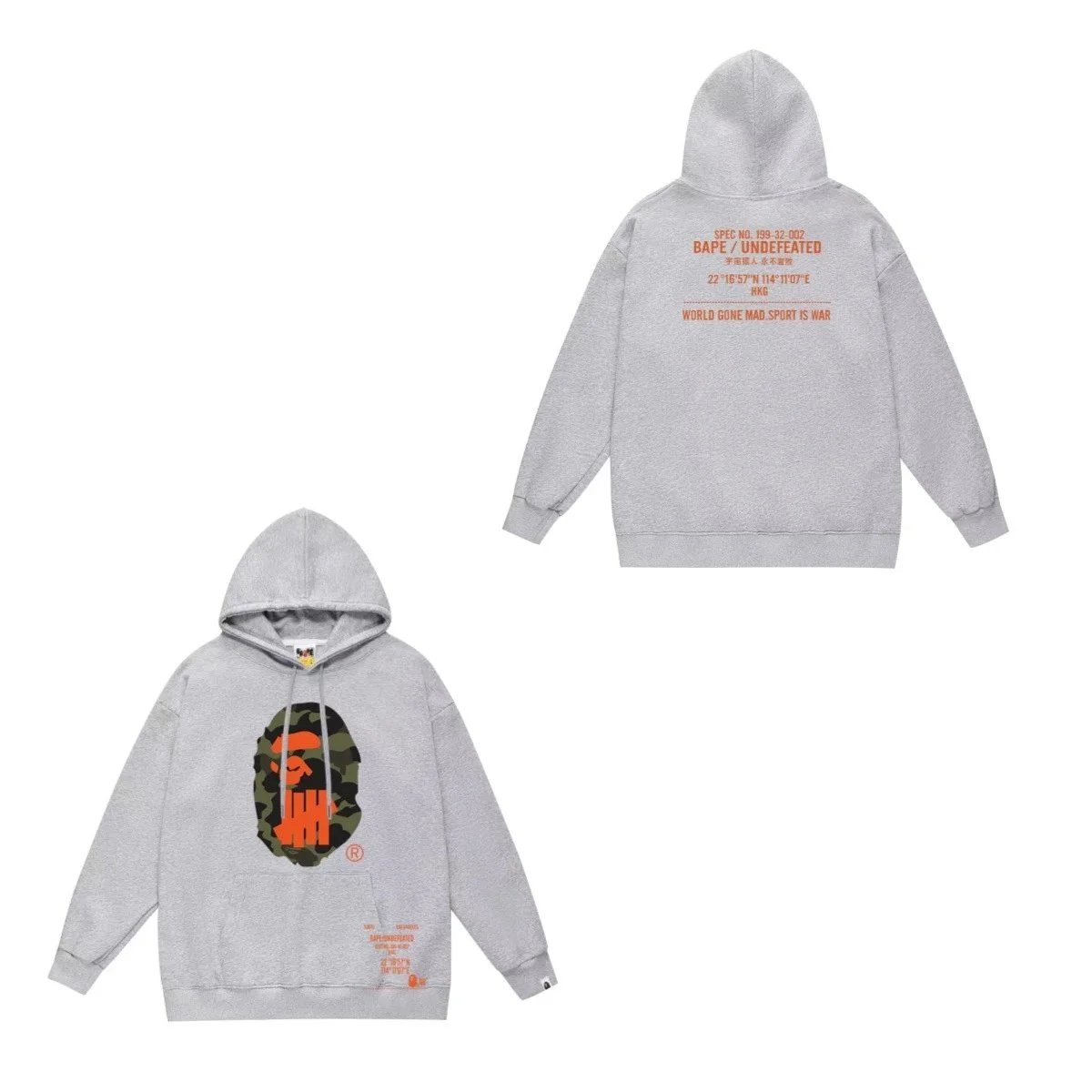 A Bathing Ape Undefeated Grey Camo Logo Hoodie