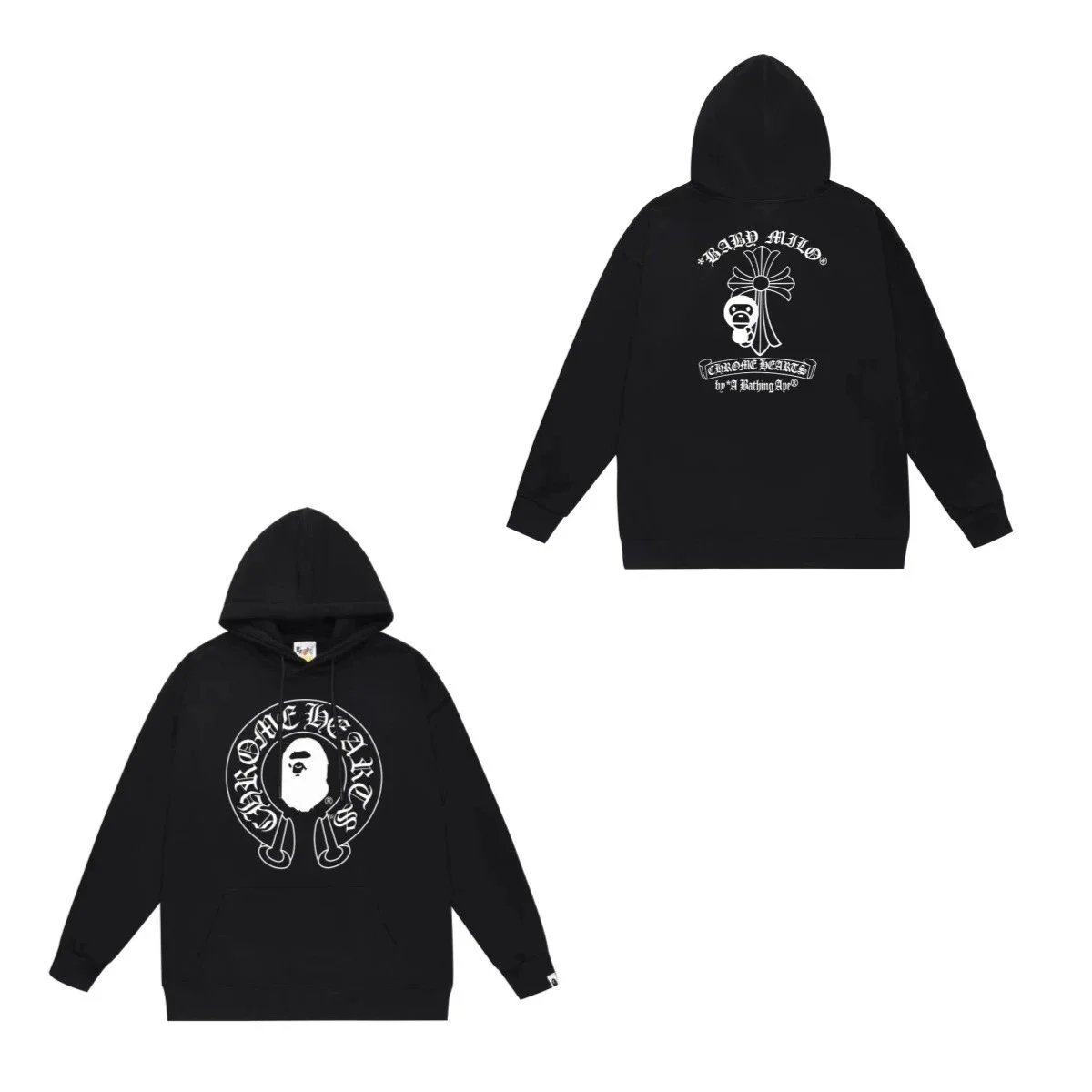 A Bathing Ape Chrome Hearts Black Pullover Hoodie