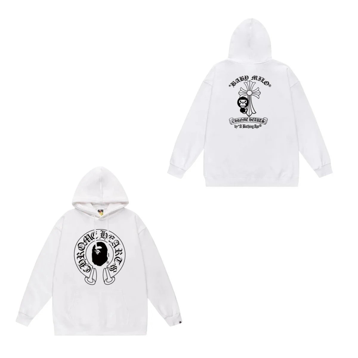 A Bathing Ape Chrome Hearts White Pullover Hoodie