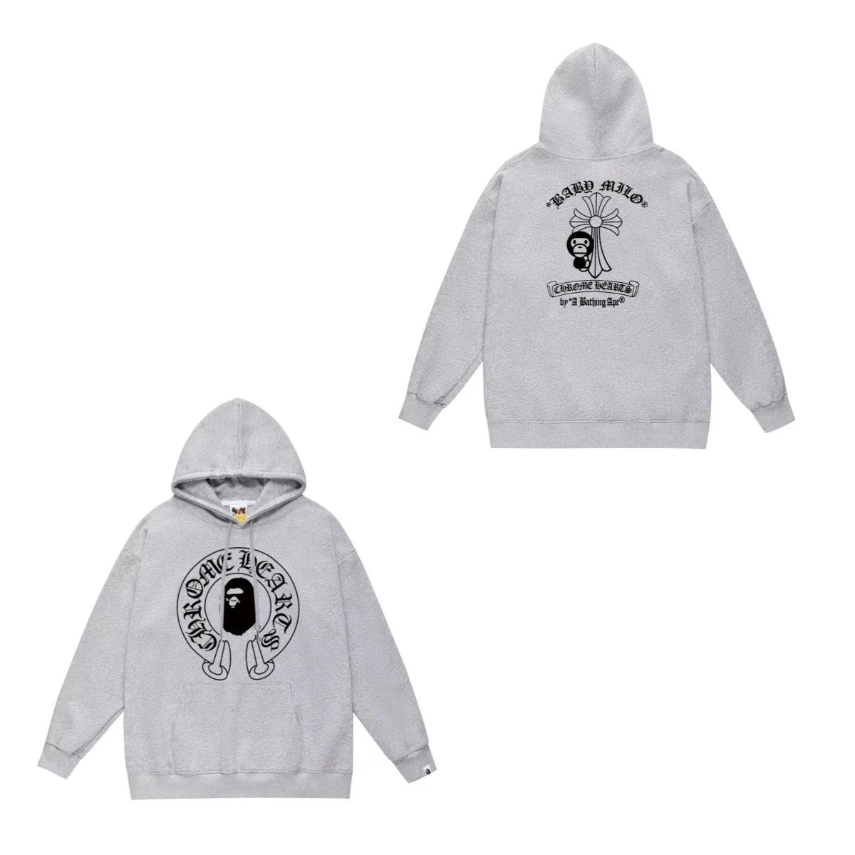 A Bathing Ape Chrome Hearts Gray Graphic Hoodie