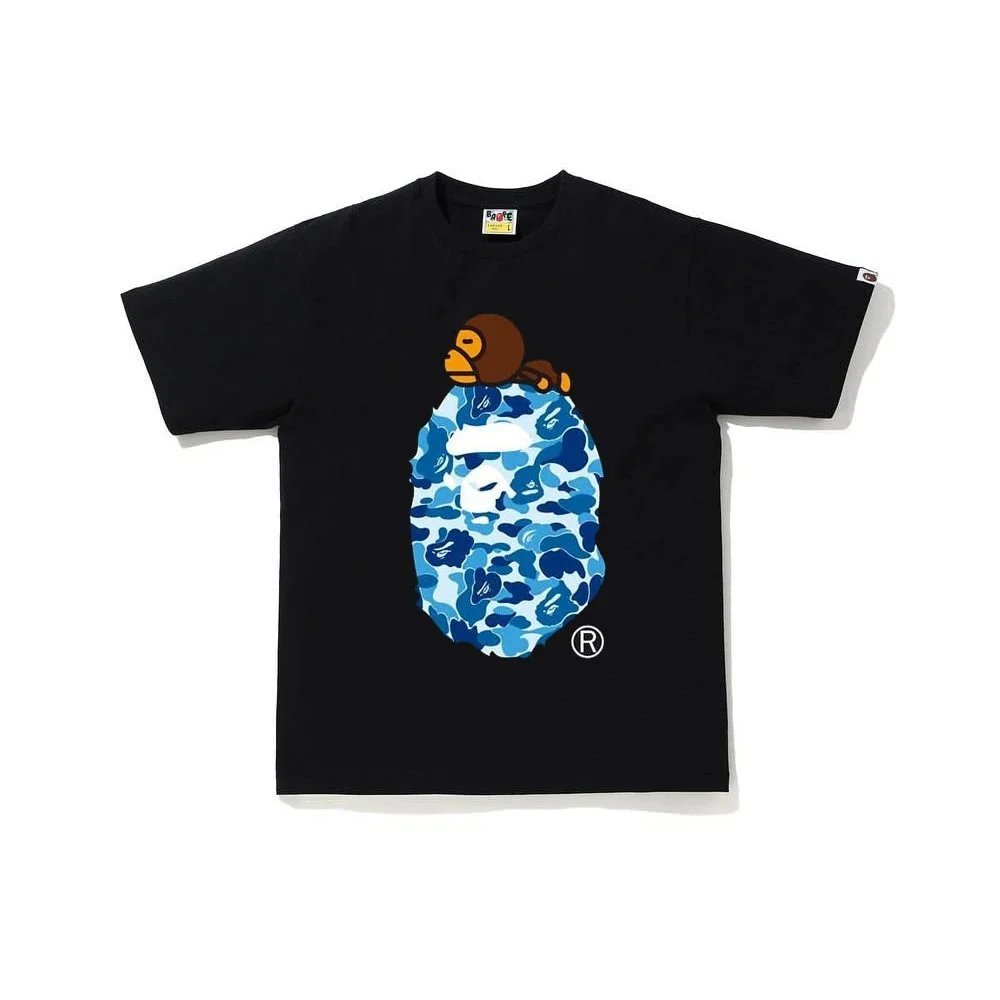 A Bathing Ape Blue Camo Ape Head Black T-Shirt