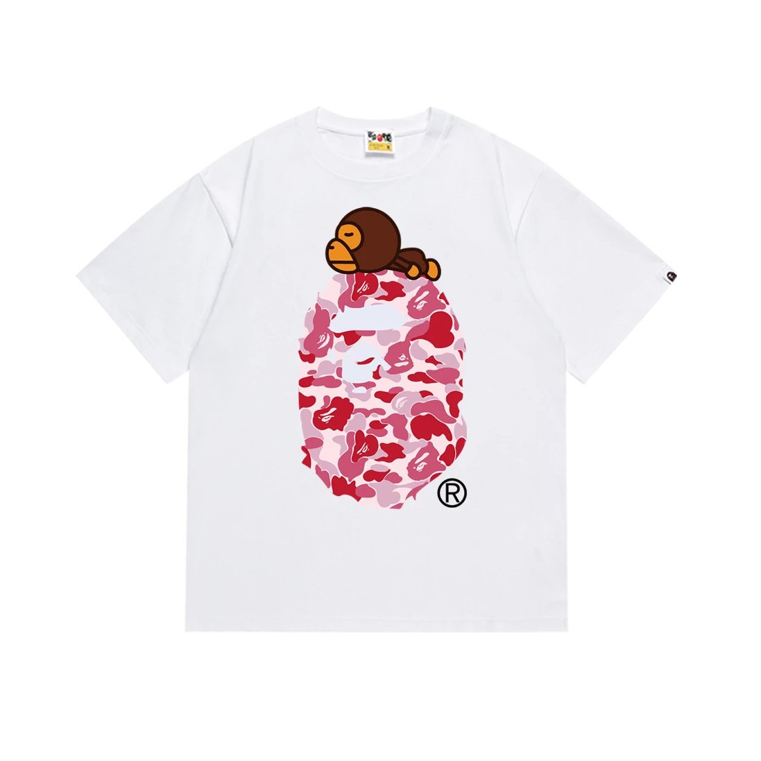 A Bathing Ape BAPE Pink Camo Ape Head White T-Shirt