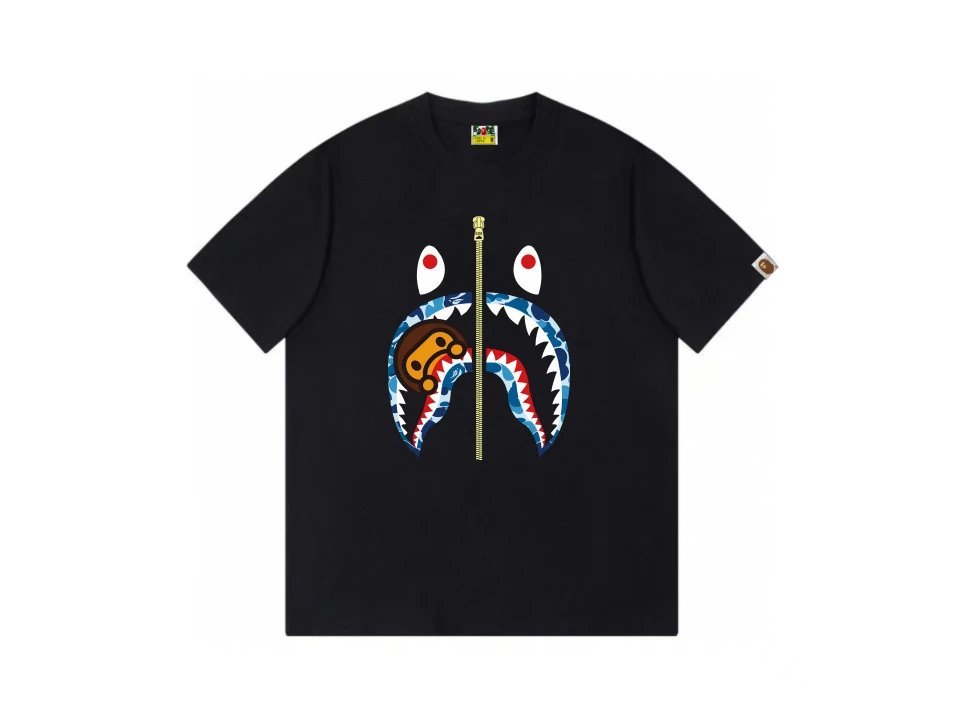 A Bathing Ape Shark Camo Zip Black T-Shirt