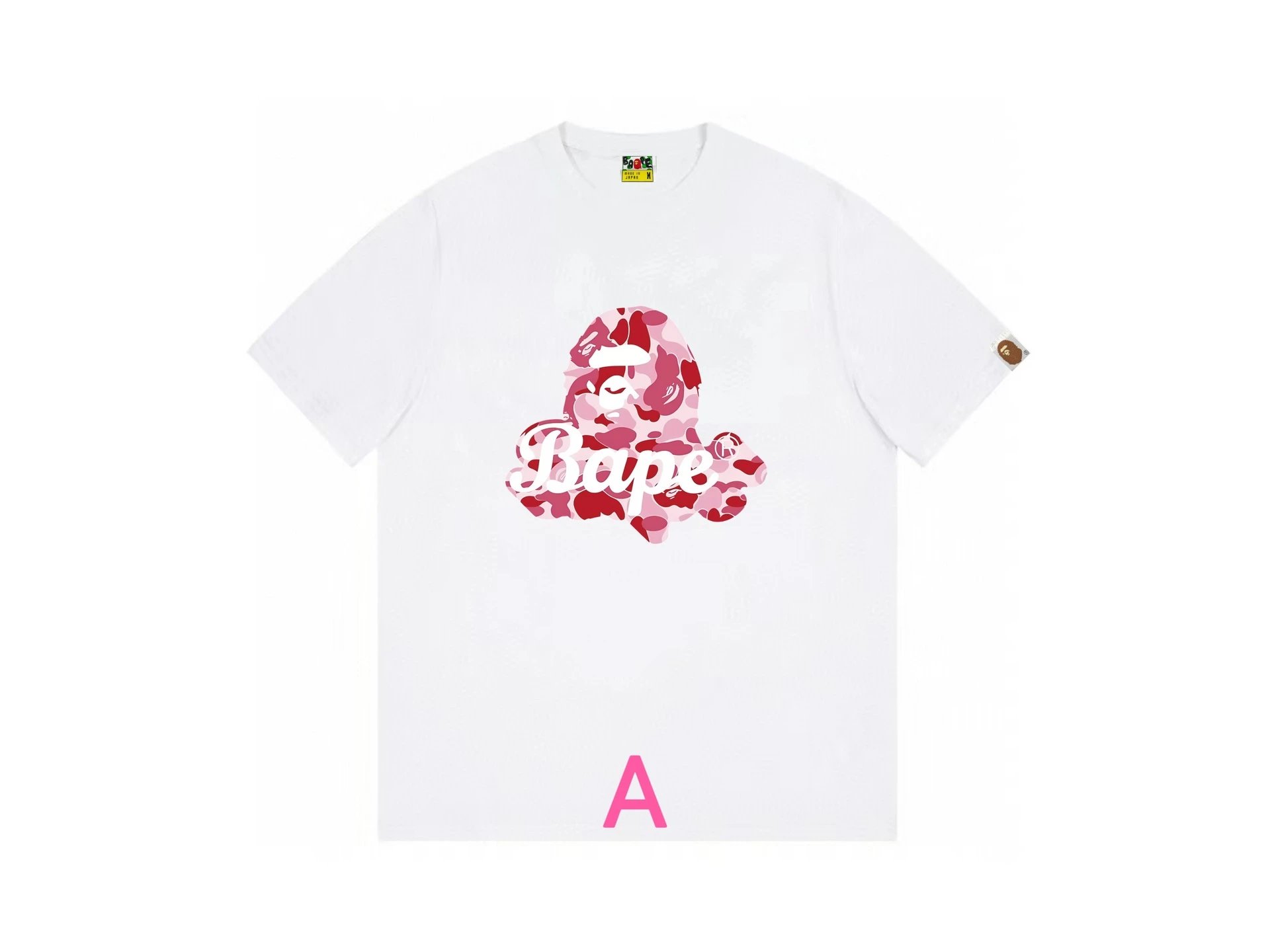 A Bathing Ape Pink Camo Ape Logo White T-Shirt