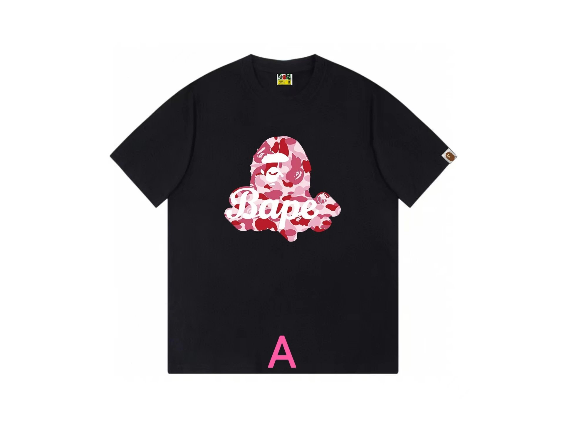 A Bathing Ape Bape Pink Camo Ape Head Black T-Shirt