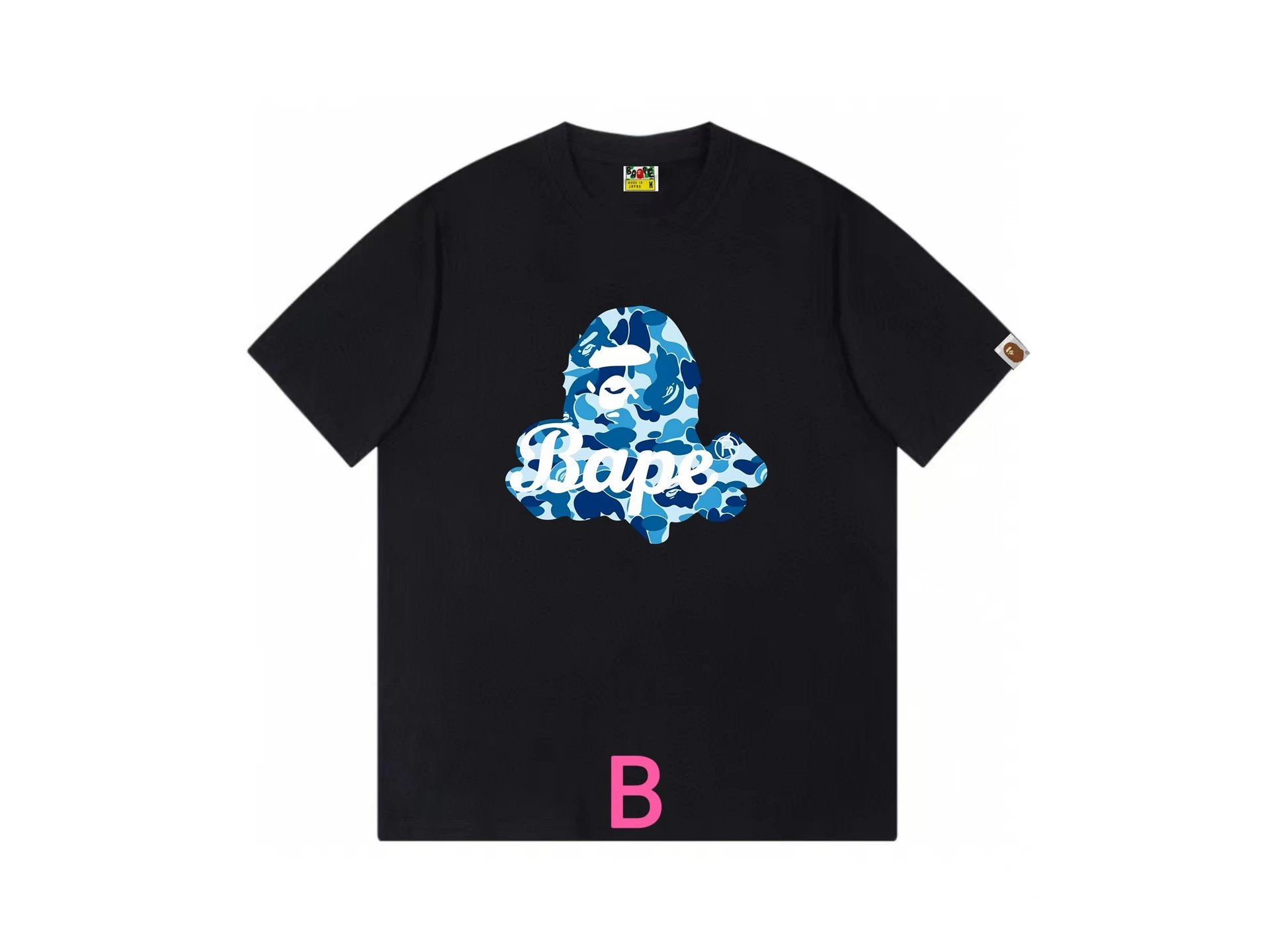 A Bathing Ape Blue Camo Ape Logo Black T-Shirt