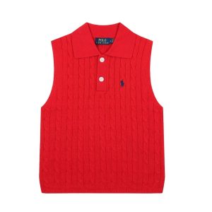 Ralph Lauren Red Cable Knit Sleeveless Polo Sweater
