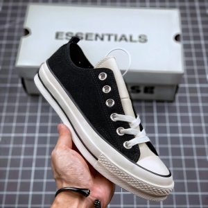 Essentials Black White Canvas Low Top Sneakers