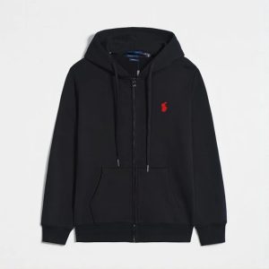 Ralph Lauren Black Zip-Up Hoodie with Red Pony Logo