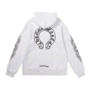 Chrome Hearts White Horseshoe Logo Sleeve Print Hoodie