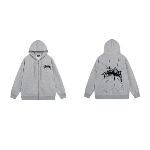 Stussy 8 Ball Shattered Zip Hoodie Gray Streetwear