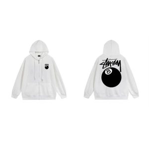 Stussy 8 Ball White Zip Up Hoodie