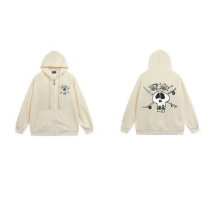 Stussy Skull Graphic Zip Up Hoodie Cream