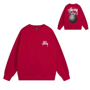 Stussy Red Crewneck Sweater Graphic Logo Sweatshirt