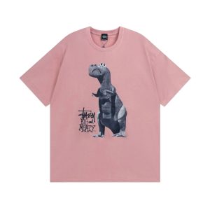 Stussy Big and Meaty Dinosaur Pink Graphic T-Shirt