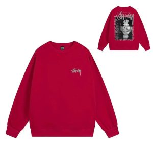 Stussy Red Graphic Crewneck Sweatshirt Streetwear Pullover