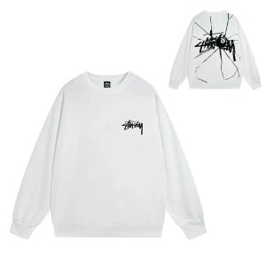 Stussy 8 Ball Crack Graphic White Crewneck Sweatshirt