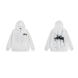 Stussy White Zip Up Hoodie Graffiti Logo Sweatshirt