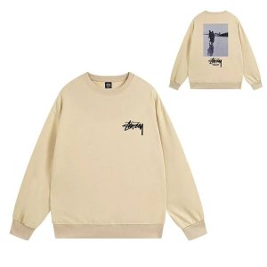 Stussy Beige Crewneck Sweatshirt Graphic Back Logo Sweater