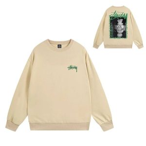 Stussy Beige Logo Print Crewneck Sweatshirt