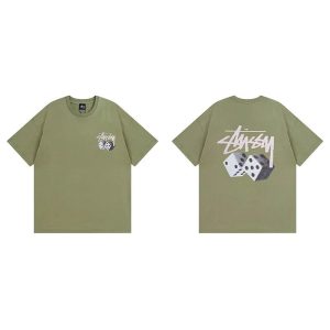 Stussy Dice Graphic Olive Green T-Shirt