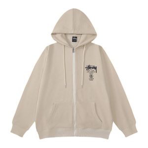 Stussy World Tour Beige Zip Up Hoodie