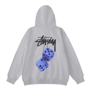 Stussy Dice Logo Grey Pullover Hoodie Streetwear