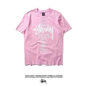 Stussy World Tour Pink Logo Graphic T-Shirt