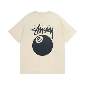 Stussy 8 Ball Graphic Beige Short Sleeve T-Shirt