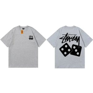 Stussy Dice Logo Grey Graphic T-Shirt