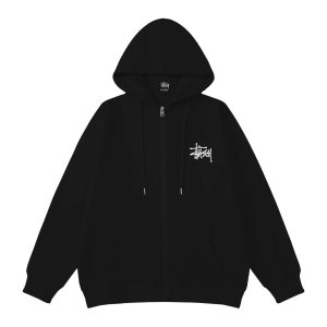 Stussy Black Zip Up Logo Hoodie Streetwear Jacket