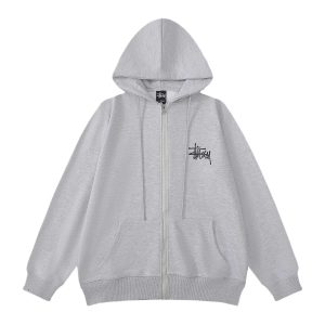 Stussy Gray Zip Up Hoodie Streetwear Jacket