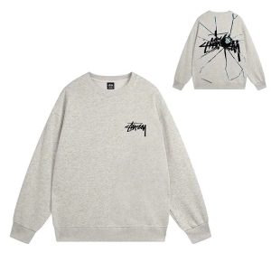 Stussy 8 Ball Crack Graphic Grey Crewneck Sweatshirt