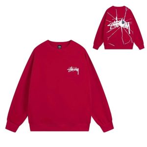 Stussy Red Crewneck Graphic Sweatshirt Men Women