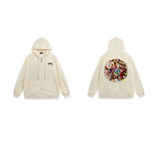 Stussy Cream Zip Up Hoodie Floral Back Print