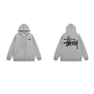 Stussy Gray Zip Up Hoodie with Back Logo