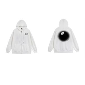 Stussy 8 Ball White Zip Hoodie